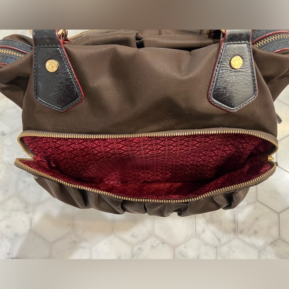 MZ Wallace Jane Tote Large Chocolate Brown Nylon Multi-Zip Leather Handles - Picture 6 of 12
